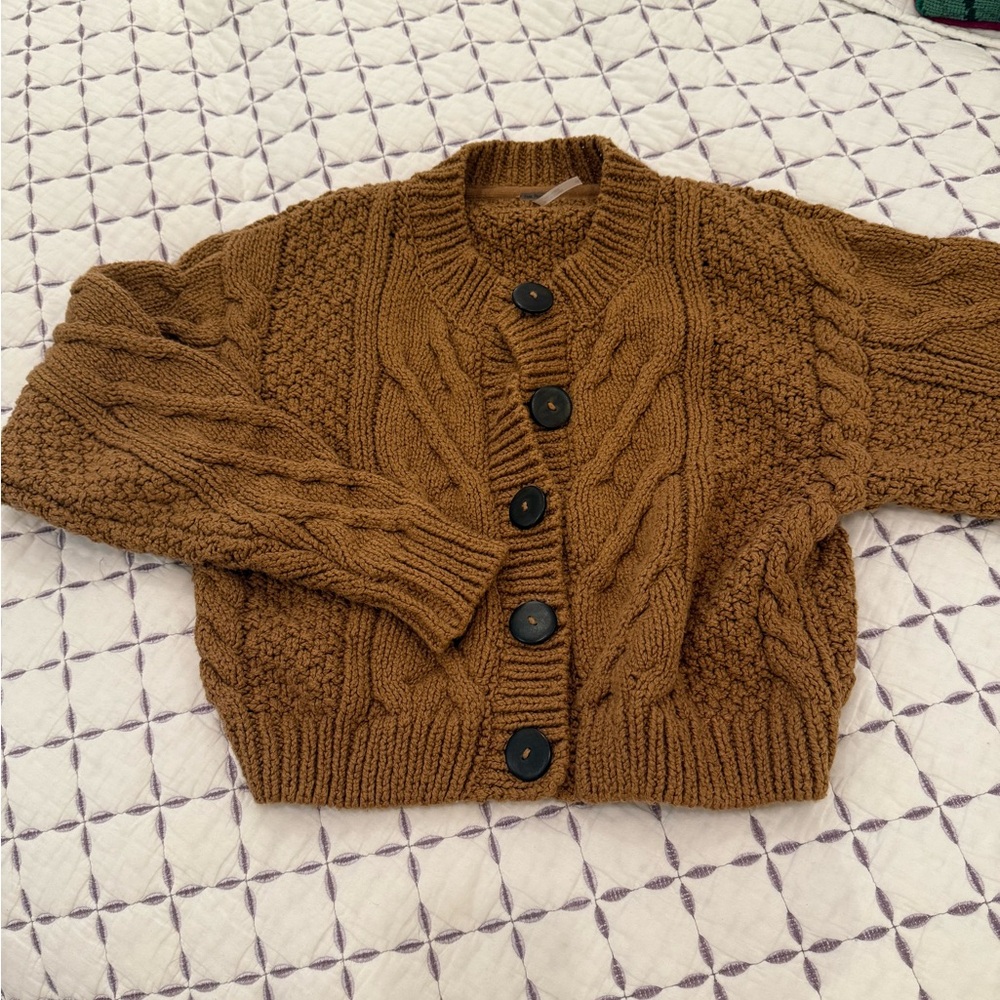 Free People Warm Brown Knit Cardigan